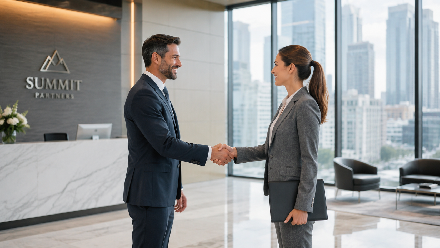 Representantes empresariales cerrando un acuerdo