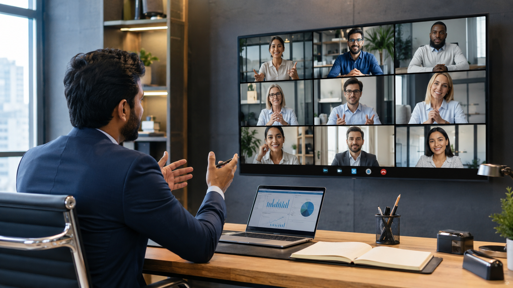 Sesion virtual de trabajo con varios participantes en videollamada